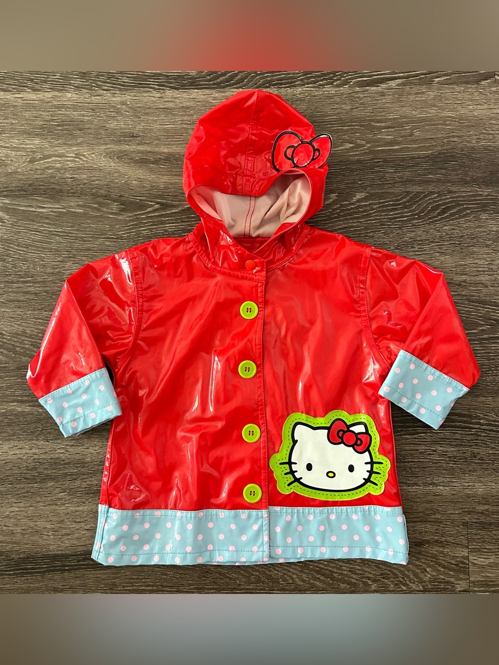 Hello Kitty Western Chief Kids Red Rain Slicker Coat Kids 4T Blue White Hooded